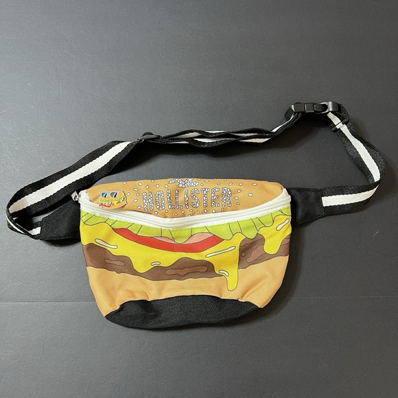 Hollister Handbags - HOLLISTER Graphic Cheeseburger Burger Fanny Pack & Pin Hamburger Hip Bag Y2K